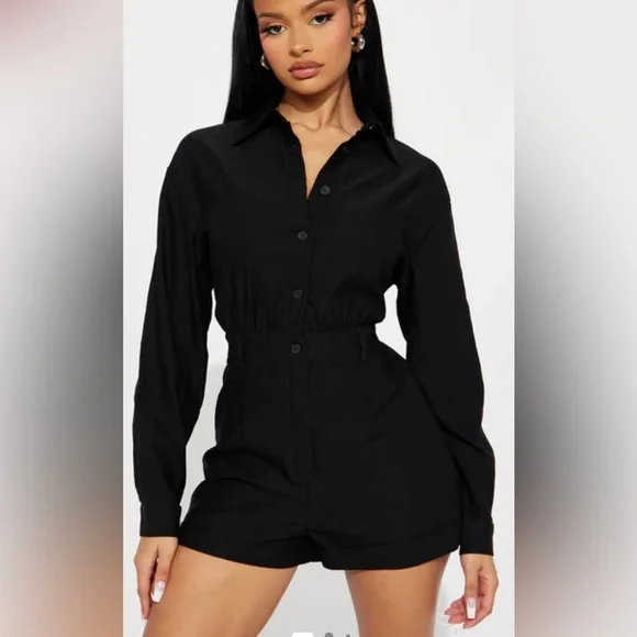 Fashion Nova Always My Way Long Sleeve Romper in Black. Small. NWT. - Picture 3 of 7